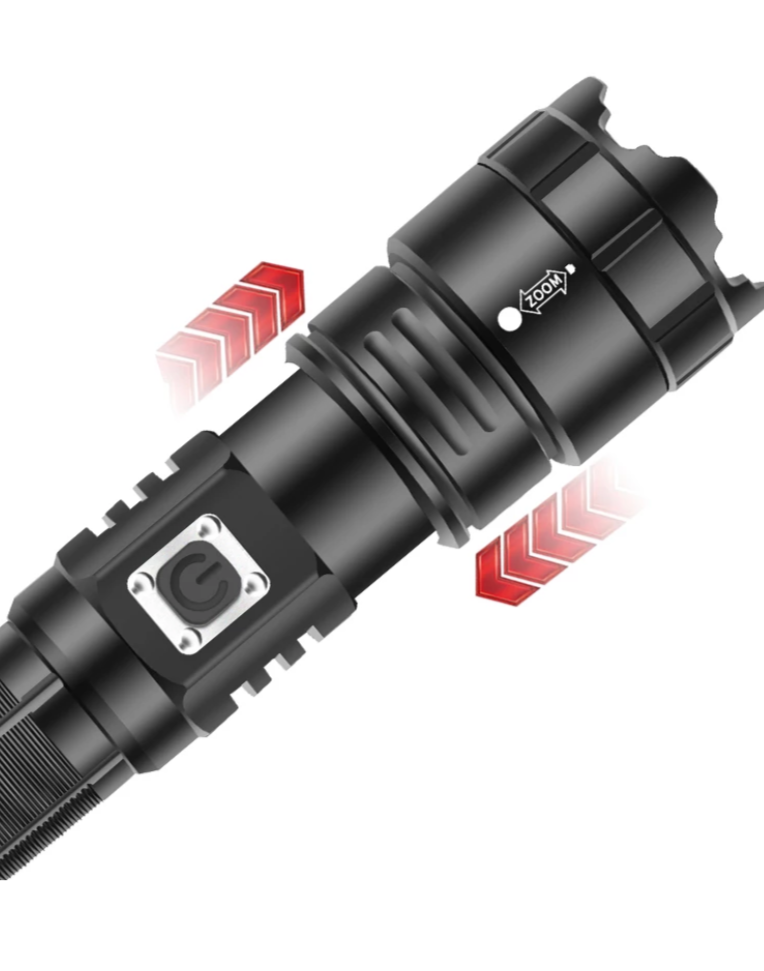 Rechargeable USB LED Zoomable Flashlight, 2000 lumens, using Li-ion 21700 Battery including (Samsung T40)