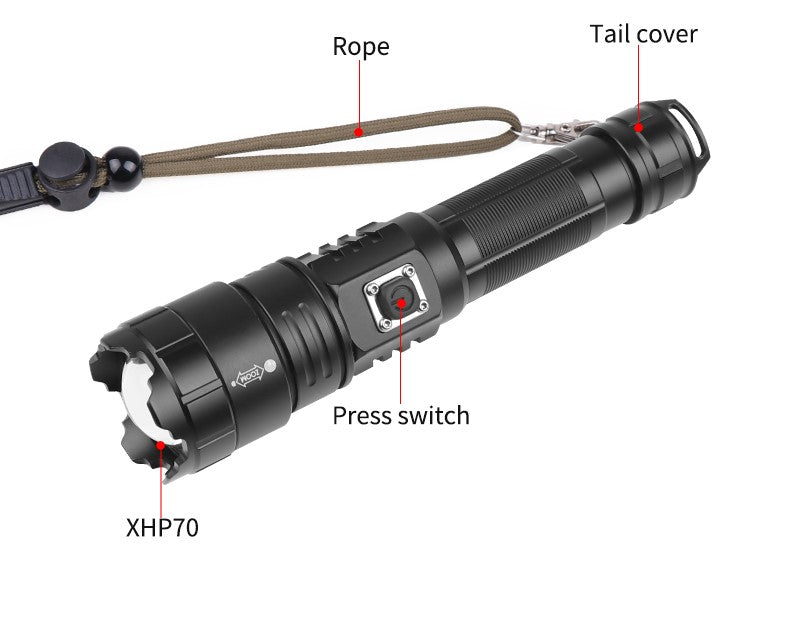 Rechargeable USB LED Zoomable Flashlight, 2000 lumens, using Li-ion 21700 Battery including (Samsung T40)