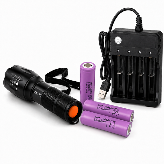 2x Samsung INR18650-35E+ 4 slots charger + flashlight