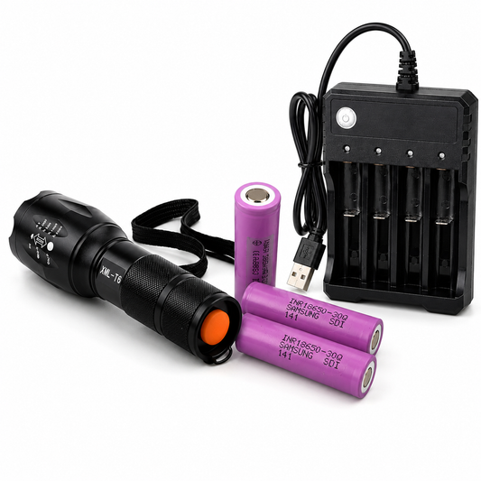 2x Samsung INR 18650-30Q, Capacity 3000mAh+with Multi-Slot USB- Battery Charger + zoomable flashlight .