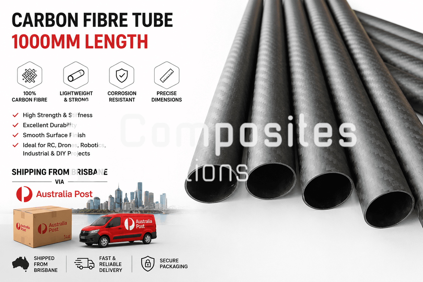 12mm x 10mm Carbon Fibre Tube – 1000mm Length