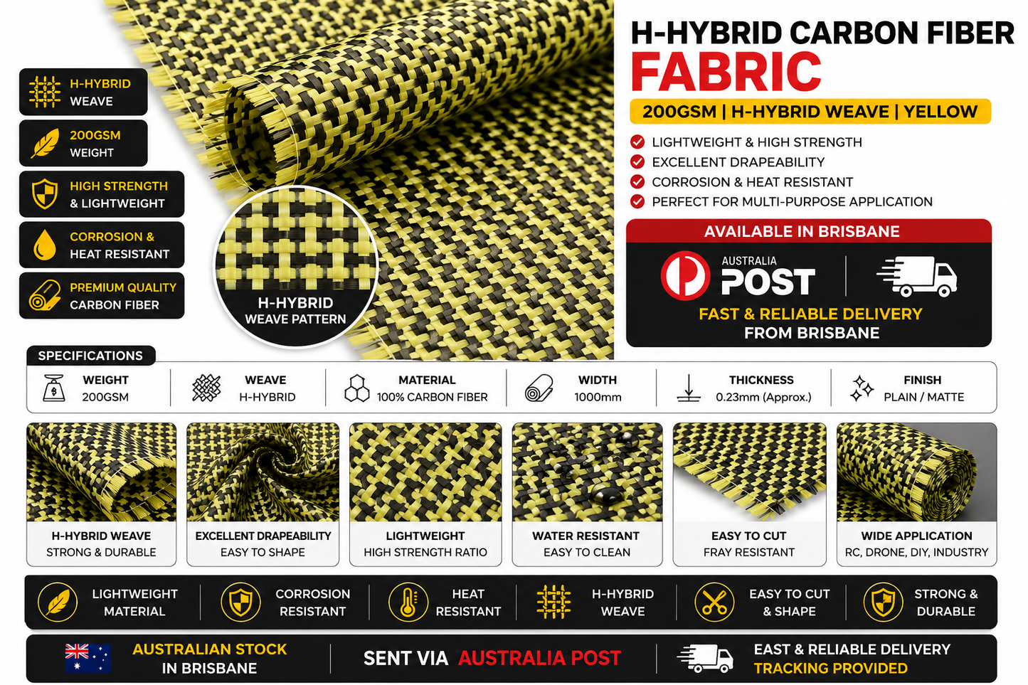 H Weave Aramid carbon Hybrid 3k,200gsm