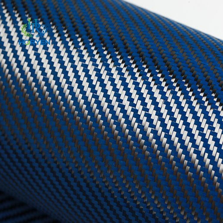Blue Color 3K 200gsm Aramid Fiber Carbon Fiber Mixed Cloth Hybrid Fabric