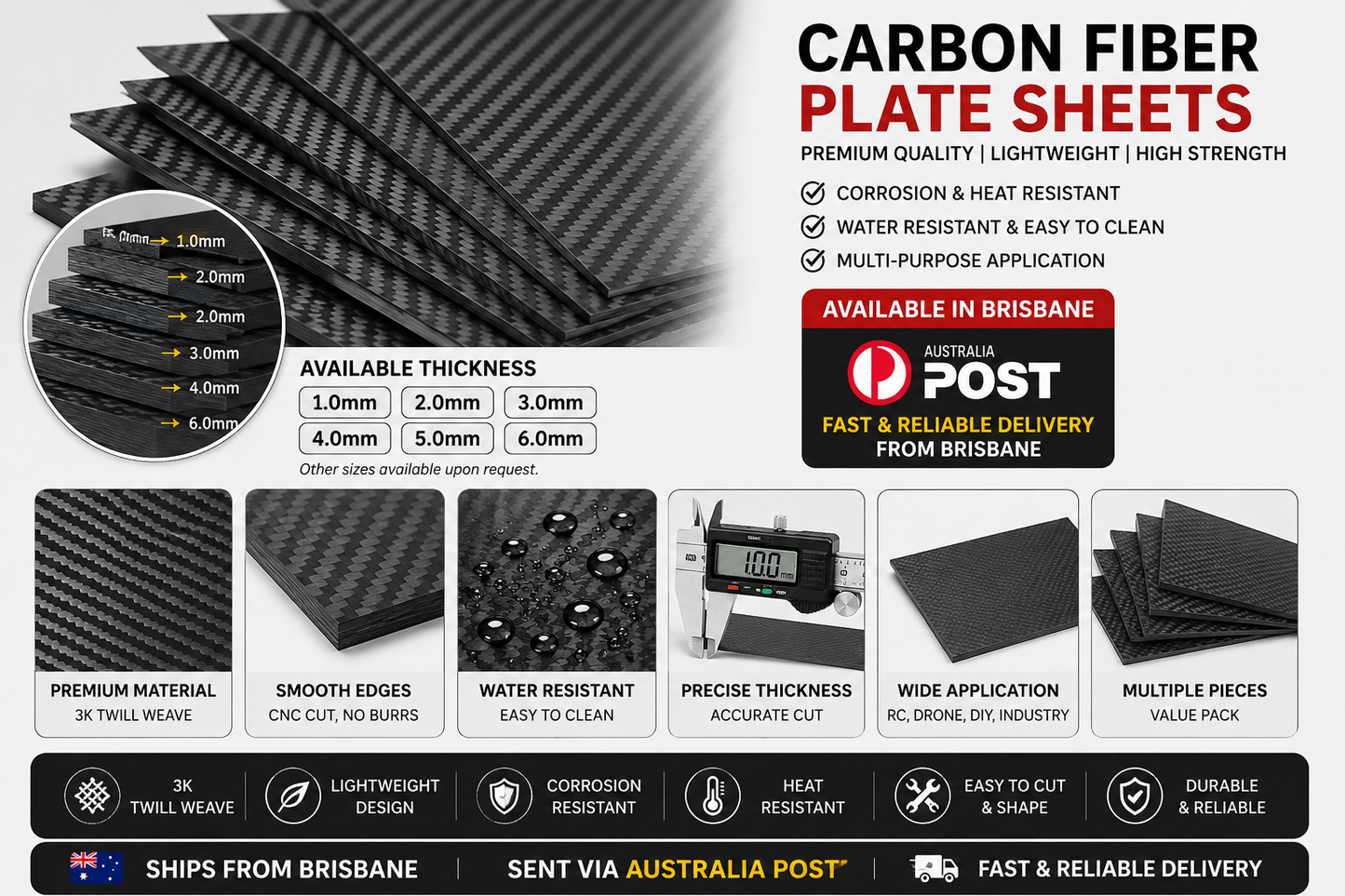 3k Carbon Fiber with a diagonal pattern Plate, sheets